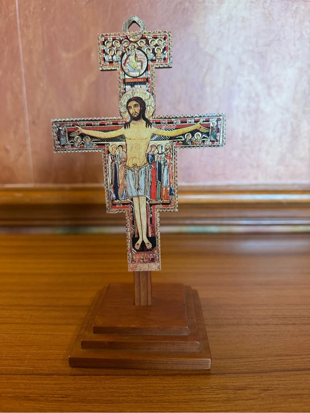 Vintage Standing San Damiano Crucifix Icon Cross - Franciscan Devotional Art